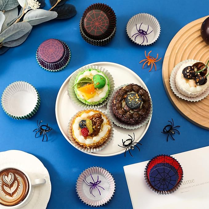 300 Pcs Red Blue Cupcake Liners Paper Baking Cups Spider Web Muffin Cake Wrappers for Cakes Baking Ice Cream Dessert Cheese Wedding Birthday Party Supplies (Fashion Style)