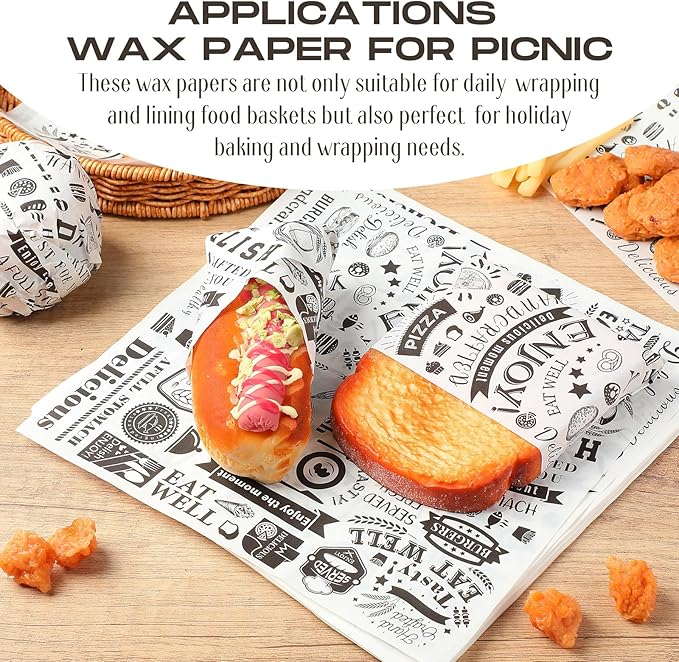 Outus 600 Pcs 10 x 10 Inch Deli Wax Paper Sheets Grease Resistant Tray Basket Liners Newsprint Paper Water and Grease Proof Sandwich Wrapping Square Hot Dog Wrappers for Food Baking(White)