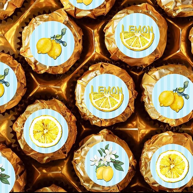 Lemon Round Candy Sticker - Citrus Lemonade Birthday or Baby Shower Party Favors Sticker Labels Fit Chocolate Candy (160 Pieces