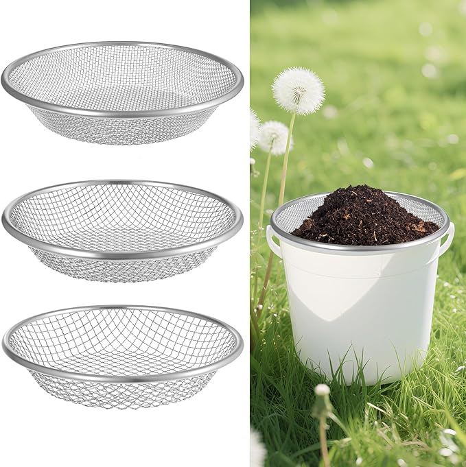 Garden Soil Sifter 3Pcs Compost Sifter Rock Sifters for Gardening, Fits 5-Gallon Buckets 3 Apertures