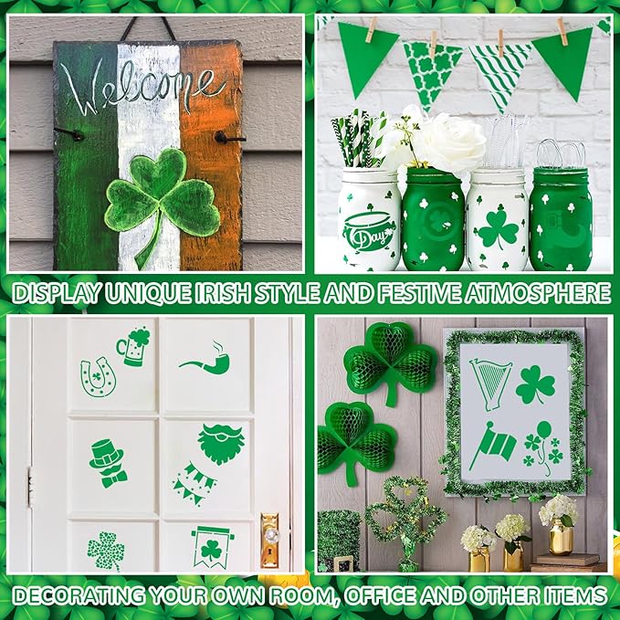 AUGSHY St Patrick's Day Stencils, 56 Pack Clover Theme Templates Stencils for Painting on Wood Ornaments Wood Slice DIY Crafts Fabrics Window St Patrick's Day Party Home Decor (3 Inch)