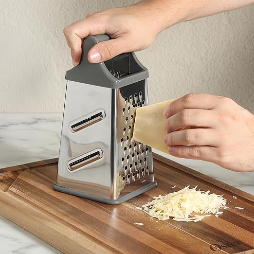 Oster Bluemarine 9-Inch 4-Sided Box Grater – Stainless Steel Cheese and Vegetable Grater, Kitchen Tool for Shredding, Slicing, Grating, Blue/Grey Handle