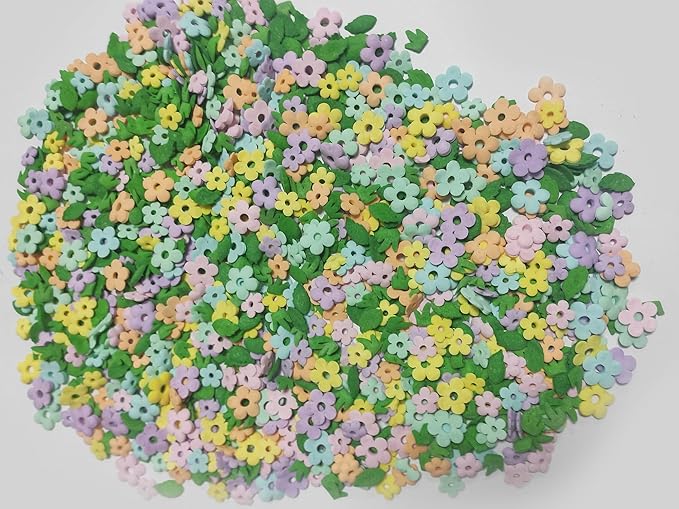 Edible Sugar Colorful Flowers Sprinkles Green Leaf Cake Cupcake Toppers Cookie Decorations Green Grass Sweet Dessert Sprinkle for Cake Decorating, 3.4 oz