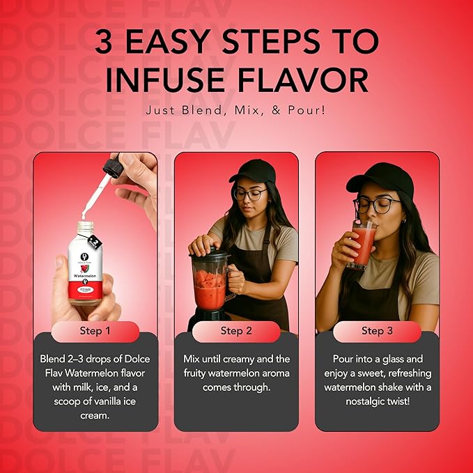 Dolce Flav Natural Watermelon Flavoring – Sweet, Juicy Summer Fruit Taste | 2 oz Extract for Baking, Drinks & Frozen Treats | Graduated Dropper Included | Water-Soluble | Kosher | Made in USA
