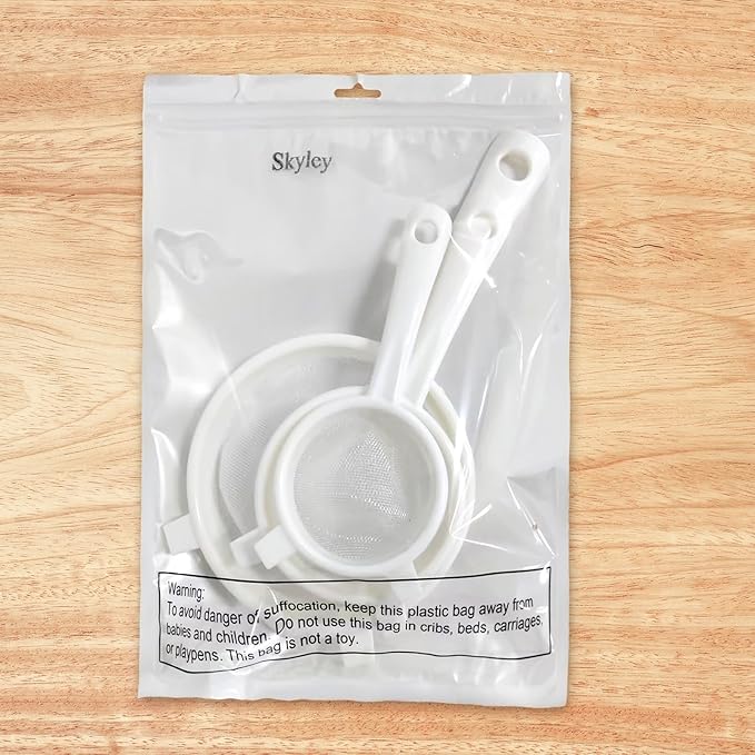 3 Pcs Plastic Nylon Mesh Strainer Colander with Handle Double Ear Fine Food Mesh Strainer Flour Sifter for Baking Kitchen Colander Sifter Kefir Tea Juice Pasta(3 Inch, 4 Inch, 5.5 Inch)