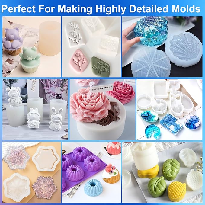 Silicone Mold Making Kit, 32oz 10A Elastic Liquid Silicone for Casting Resin molds and Candle & Soap Mold,Fast Cure Translucent Platinum Silicone Rubber