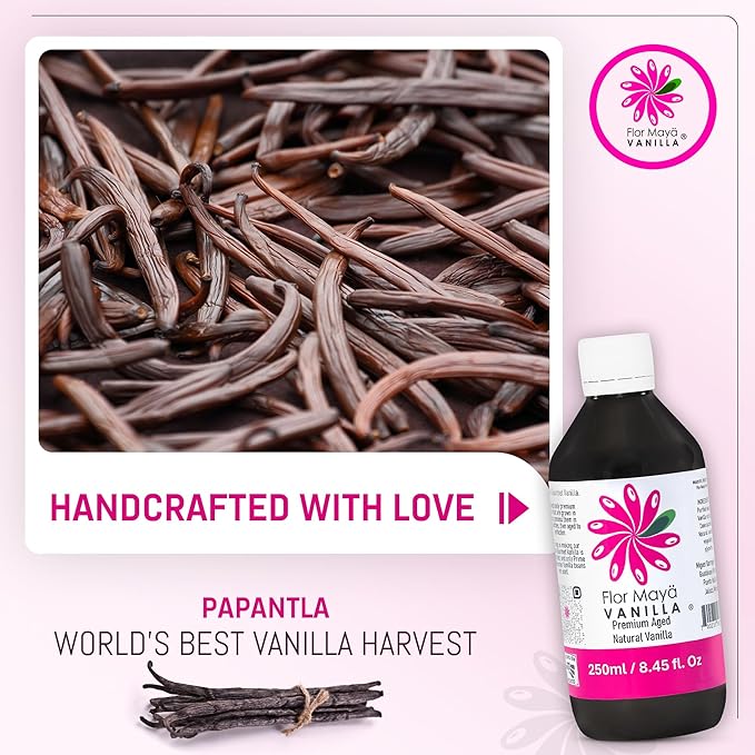 Flor Maya Premium Aged Natural Vanilla Extract - Extract from Prime Vanilla Beans - Handcrafted - Gourmet Baking & Cooking - Gluten-Free, No Coumarin, 8.45 Fl Oz (250 ml)
