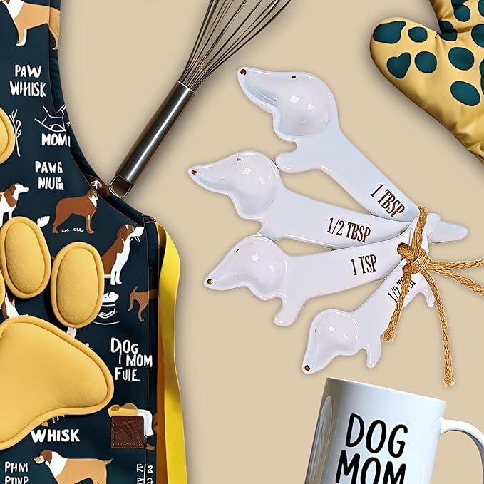 Dachshund Measuring Spoons Set - Unique Dog Measuring Spoons Ceramic Dachshund Decor - Weiner Dog Gifts for Women - Cute Kitchen Accessories Baking Gifts - Fun Daschund Measure Spoon Items (Set of 5)