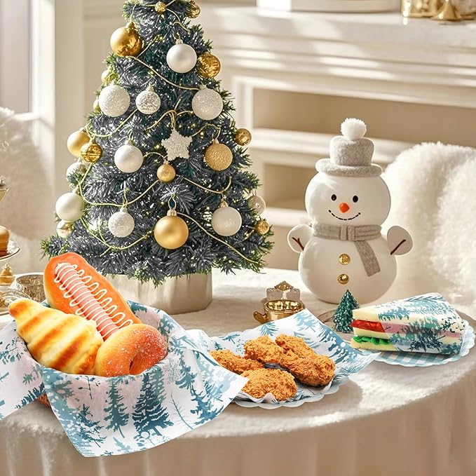 150Pcs Christmas Tree Deli Paper, 9.8 x 8.3'' Forest Grease Proof Food Deli Sheets, Resistant Sandwich Wrap Liners Greaseproof Food Wax Paper for Xmas Winter Party Supplies (Blue)