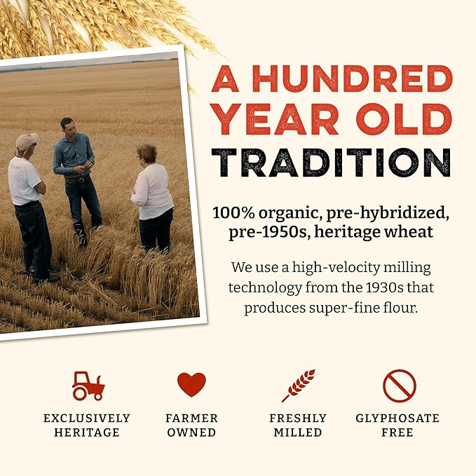 Sunrise Flour Mill USDA Organic Heritage Pizza Flour - 5 lbs | Milled from Hard Red Wheat | Easier to Digest with Less Bloating | No Bleaching or Bromating | Zero Additives