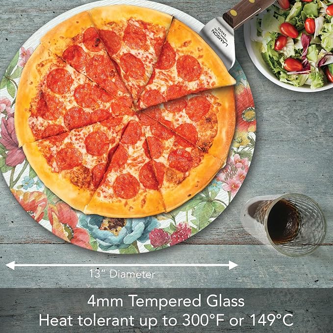 CounterArt Garden Bunny 4mm Tempered Glass Lazy Susan Turntable 13" Diameter Condiment Caddy Cake Plate Pizza Server
