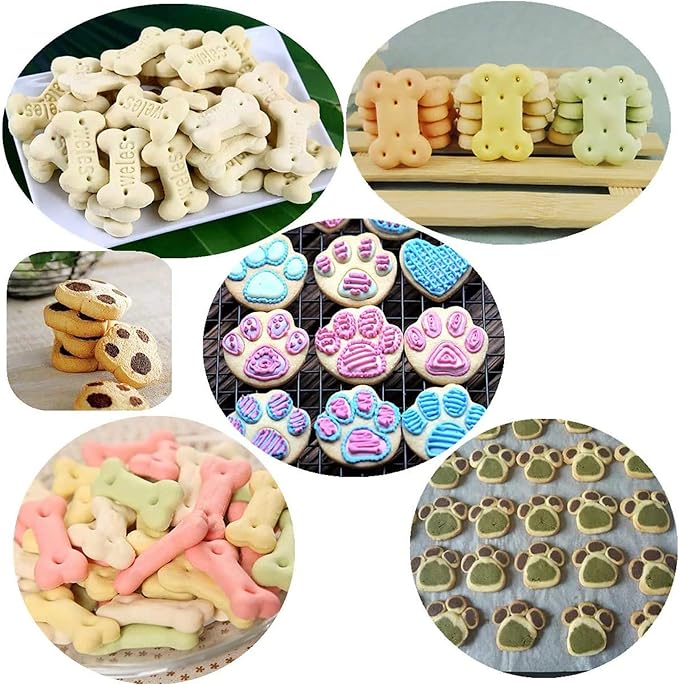 Set of 7-4 Packs Reusable Silicone Molds Puppy Dog Paw & Bone Shaped and 3 Packs Stainless Steel Bone Cookie Cutter for Homemade Dog Treats and Cat Animal Paw Candy Chocolate Baking Mold