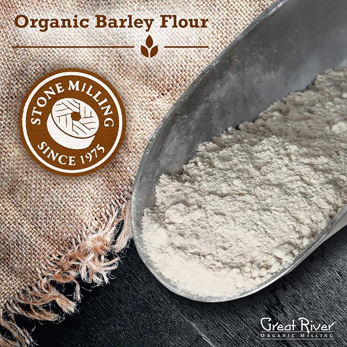 Great River Organic Milling Organic Barley Flour | Unbleached, Unbromated, Non-GMO, Kosher | High Fiber, Nutty Flavor Perfect for Breads, Pancakes, & More | 25 Lb