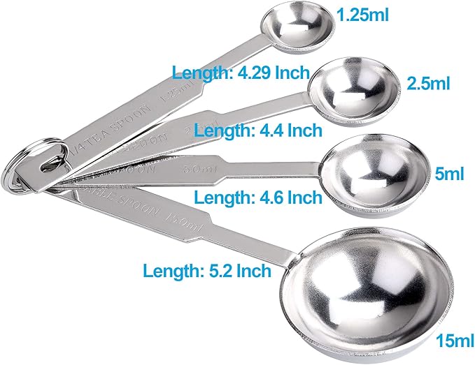 4Pcs Measuring Spoons Set, Premium Stainless Steel Metal Spoon Set, Tablespoon and Teaspoon, for Accurate Measure Liquid or Dry Ingredients, for Cooking Baking, Dishwasher Safety