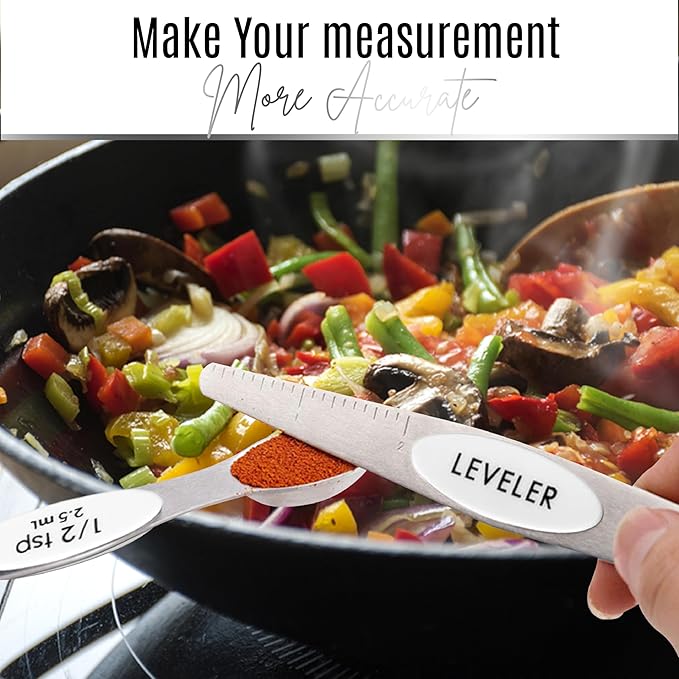 Magnetic Measuring Spoons Set of 9 Stainless Steel Dual-Sided Stackable Measuring Spoon Nesting Teaspoons Measuring Dry and Liquid Ingredients, Fits in Spice Jars Set of 9 (White)