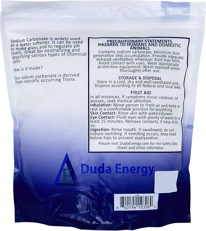 Duda Energy 10 lb Pure Sodium Carbonate Dense Soda Ash Na2CO3 pH Adjust Chemical Spa Pool Cleaning Dishwasher