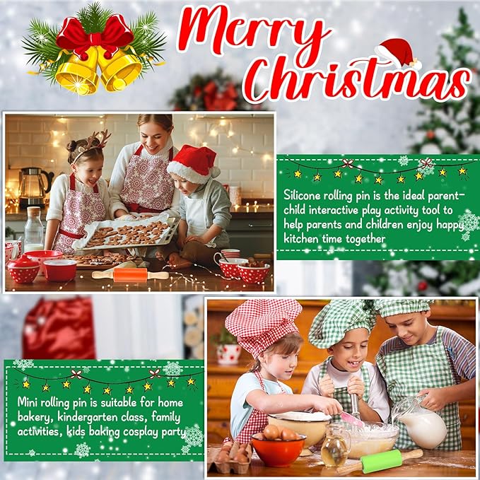 20 Pcs Small Rolling Pin Kids 9 Inch Mini Rolling Pin Silicone Wooden Cooking Pins Baking 5 Colors Non Stick Kids with Wooden Handle for Christmas Kitchen Dough Cookie Pastry Fondant Cake