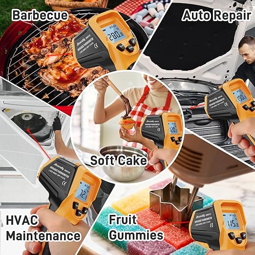 Infrared Thermometer Laser Temperature Gun with Cal Calibration, -58℉ to 1112℉, for Cooking, Oven,Meat Food,HVAC,Appliance(Yellow)