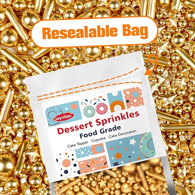 Christmas Gold Pearl Star Rods Sprinkles, Edible Gold Pearls Sprinkles for Cake Decorating, 150g/5.29oz, Cake Decoration, Cake Toppers, Wedding Party, Christmas Baking Supplies