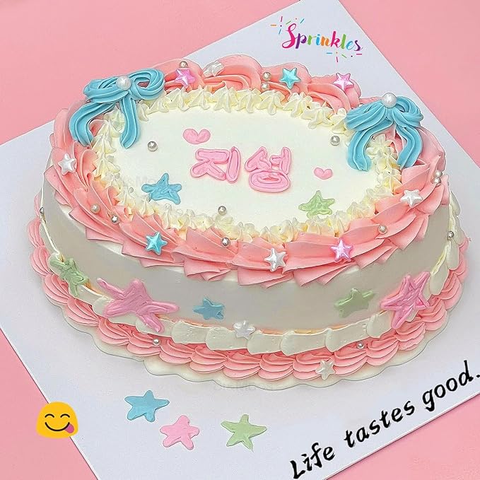 SE Si&Moos Large Blue White and Pink Star Sprinkles Edible Stars for Cake Decorating Star Cake Decorations Blue and Pink Sprinkles for Cakes, Cupcakes, Desserts Toppings Wedding Shower Party Christmas Holiday Supplies 3 OZ