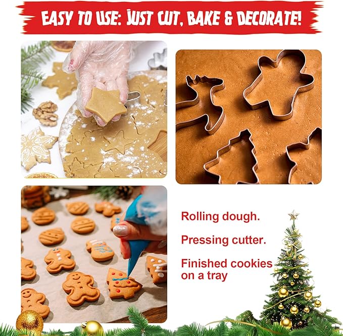 Christmas Cookie Cutter Set 10 Pack Small Stainless Steel Holiday Shapes (Boots, Bells, Candy Canes, Trees, etc.) for DIY Baking Decorations, Cookies, Fondant, Gingerbread, Holiday Gifts