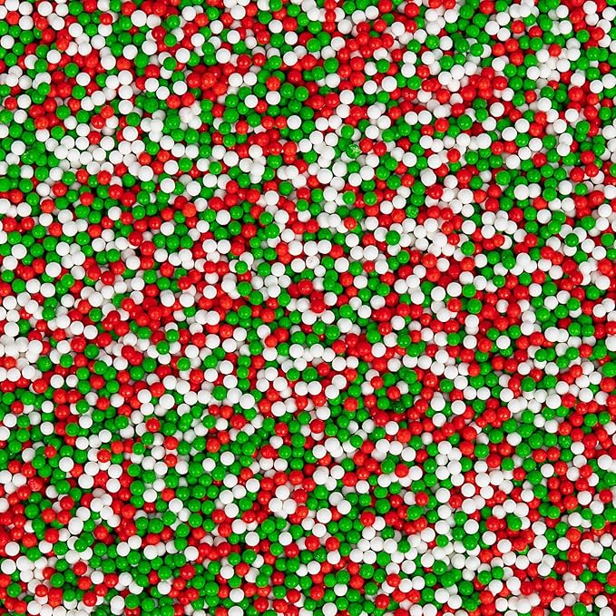 Christmas Nonpareils Sprinkles for Cake Decorating,130g White Red and Green Mini Pearls Mix,Edible Sugar Holiday sprinkle for Cupcake Toppers, Cookie, Ice Cream Decorations Christmas Party Supplies