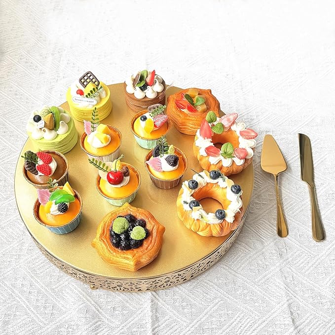 MTJYQTF Gold Cake Stand Set - 16 IN Metal Round Cupcake Dessert Stand with Cake Cutting & Cake Spatula for Party, Candy Table Display for Wedding Birthday Baby Shower Housewarming Party CS003-16panR