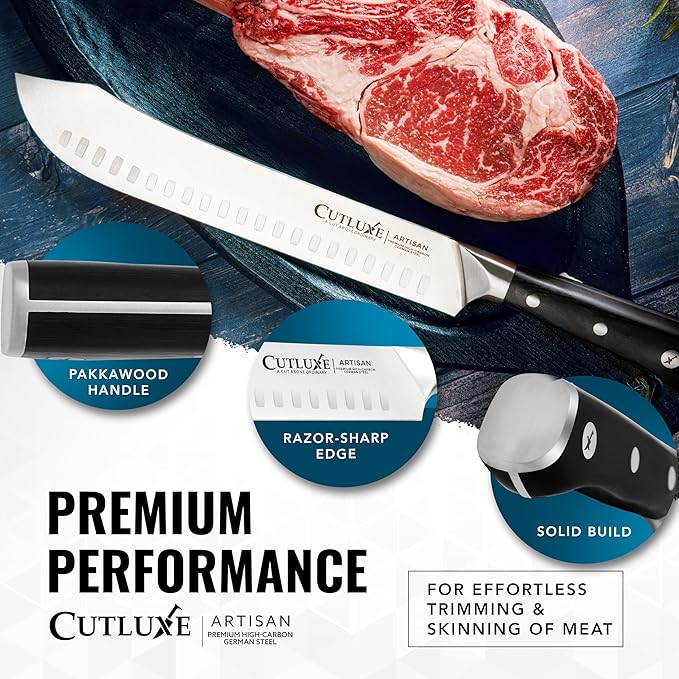 Cutluxe Butcher Knife – 10″ Bullnose Carving Knife, Forged High Carbon German Steel – Full Tang & Razor Sharp – Ergonomic Handle Design, Grilling Gifts for Men – Artisan Series