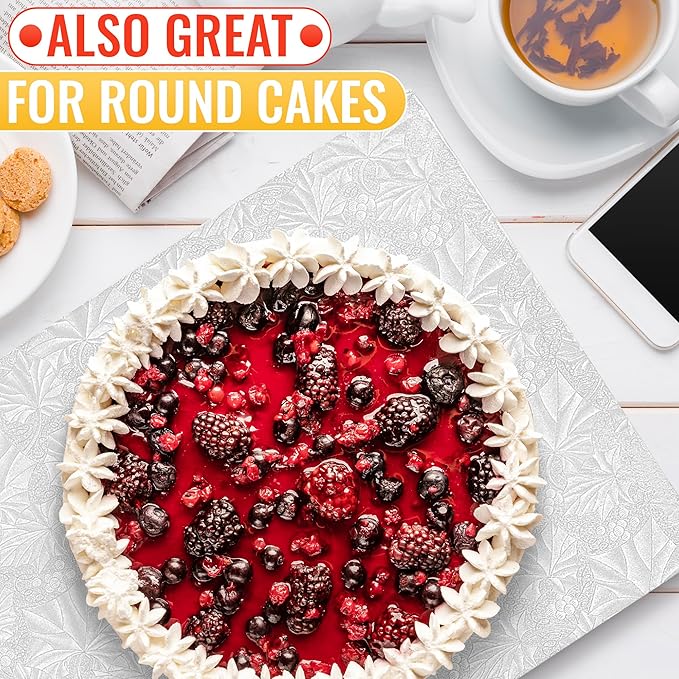 Cake Board Rectangle 13.8" x 9.9" – Grease-Proof Foil, Sturdy Rectangle Cake Boards with Double-Wall Corrugated Design, Smooth Wrapped Edges – Elegant White Display for Cakes, Pastries, and Desserts