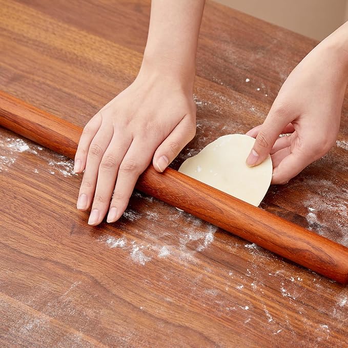 Wood Rolling Pins for Baking- Fulimax 16" Classic Wooden Rolling Pin for Dough, Rodillo Para Masa for Fondant Pizza Pie Crust Cookie Pastry Pasta, Baking Essentials, Rosewood