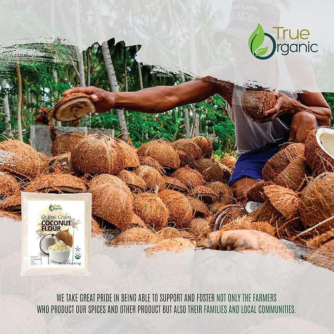 True Organic Ceylon Coconut Flour, 4 Pound / 64 Oz Bulk Bag, Certified Organic, USDA & Kosher Certified, Non-GMO, Organic Ceylon Coconut Flour for Baking Keto, Pure Ceylon Premium Quality