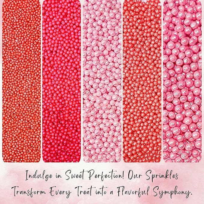 Confect Pretty in Pink Pearl Sprinkles Mix – Pink Sprinkles | Edible Baking Decorations for Cakes, Cupcakes, Cookies – Valentine’s Day & Anniversary Sprinkle Set – Pack of 5 | Vegan, Gluten-Free, Nut-Free, Soy-Free, Dairy-Free , Handcrafted Sprinkle- 5 Oz