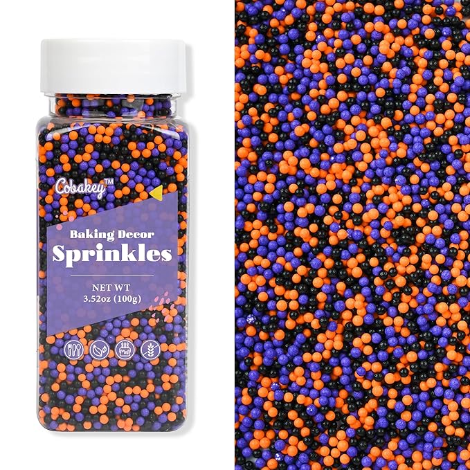 Nonpareils Sprinkles for Cake Decorating, Black & Orange Purple Sprinkles Perfect for Cupcake Toppers Wedding Party Valentines Halloween Christmas Supplies 3.52 Ounce