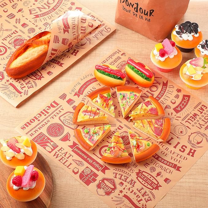 200 Pcs Deli Wax Paper Sheets 15 x 15 Inch Large Newsprint Sandwich Paper Wraps Greaseproof Food Basket Liners Newspaper Wrapping Square for Halloween Christmas Burger Bread BBQ Picnic (Brown Red)