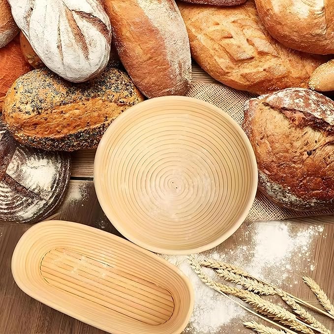 Sourdough Starter Kit, 9" Round & 10" Oval Banneton Proofing Bread Baskets Set, Sourdough Bread Baking Supplies for Beginner and Professional Bakers