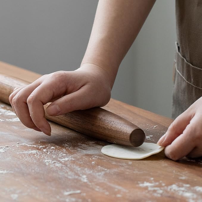 Muso Wood Decorative French Rolling Pins for Baking,Wooden Rolling Pin,Pastry Pizza Dough Roller (Walnut 15-3/4 Inch)