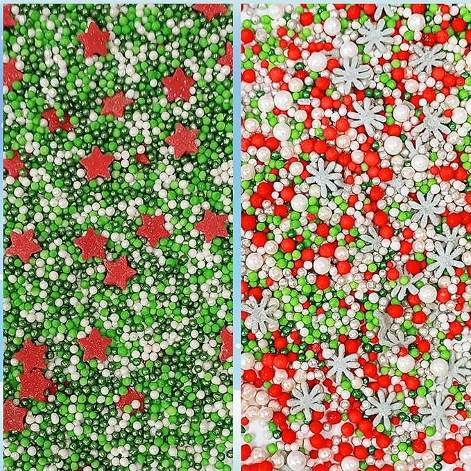 Confect Christmas Sprinkles | Sprinkles for Baking & Cake Decorative | Assorted pack of 5 Silver, Red, Green & White I Heart, stars, Snowflakes sparkling sugar | Cookie sprinkles| Dessert Decorating