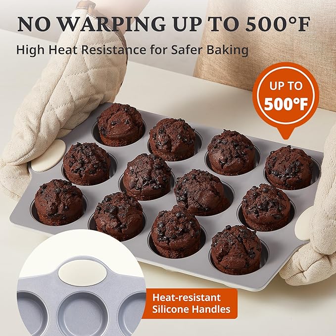 BRONYPRO 12-Cup Non Toxic Nonstick Ceramic Muffin Pan & Cupcake Tin, PFOA & PFOA Free, Heavy Duty Rust-Resistant Aluminized Steel, Oven & Dishwasher Safe, Cream White