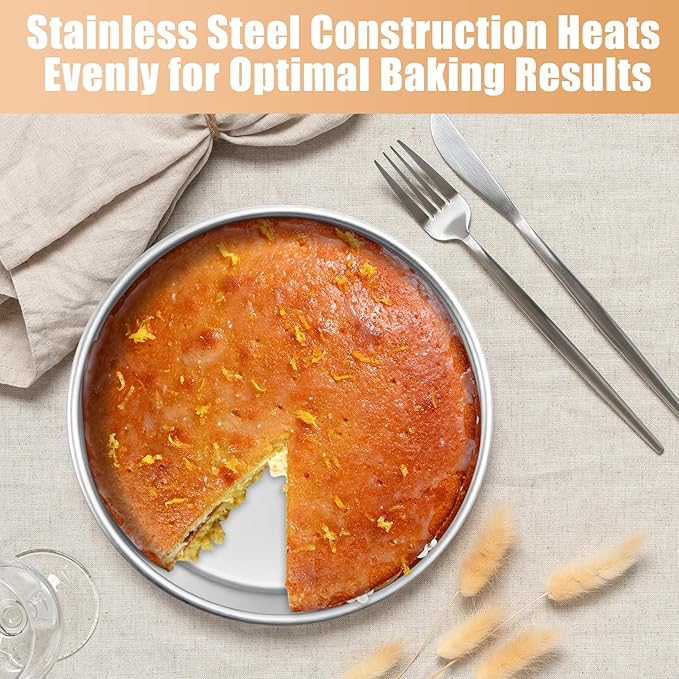 Round Cake Pan Set of 4, 6 inch Stainless Steel Cake,Small Baking Pans For Baking, Serving, Steaming, Mirror Finish & Dishwasher Safe