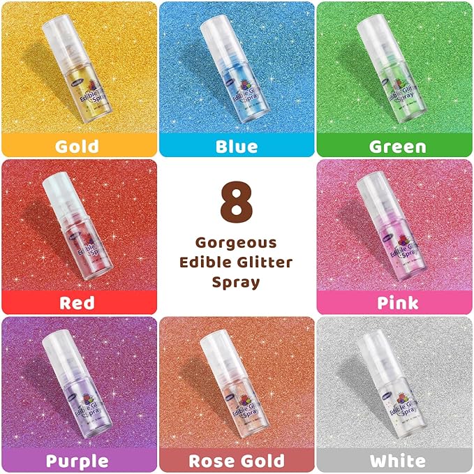 Shimmer Rose Gold Edible Glitter Spray, 5g Edible Glitter for Cocktails, Drinks, Luster Dust Edible for Cake Decorating, Baking, Chocolate, Strawberry, Food Grade
