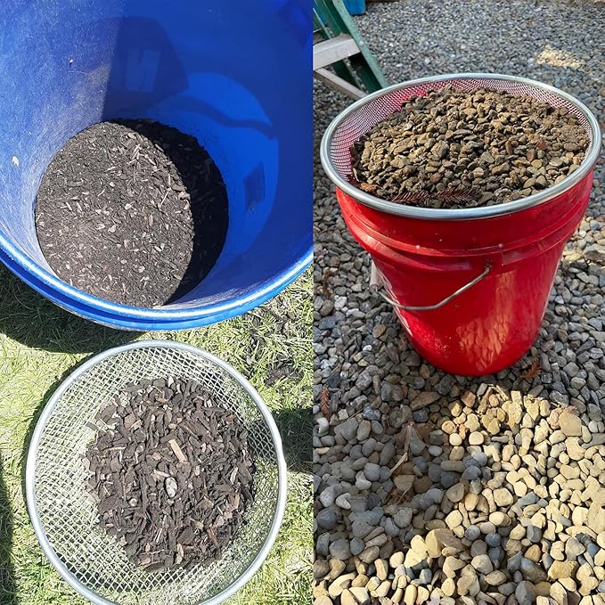 2Pcs Soil Sifter for Gardening Rock Sifter for 5gallon Bucket Dirt Sifter Garden Compost Sifter(1/4" Mesh & 1/8" Mesh)