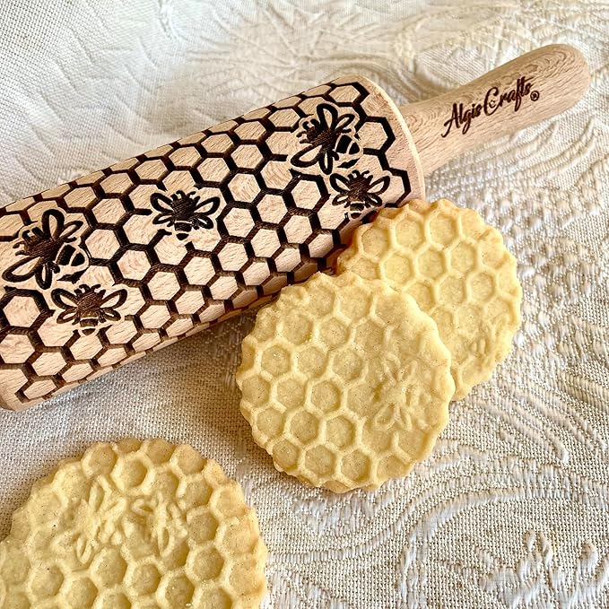 3 mini Embossed Rolling Pin Set WILD with Bees, Meadow and Forest Patterns by Algis Crafts for Cookies and Pottery by Algis Crafts