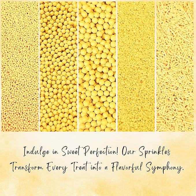 Confect Yellow Sprinkles | Sprinkle for Cakes & Cupcakes Decoration | Galaxy Sprinkles | Assorted Pack of 5 Summer Break Party Celebration Mix Dragees, Jimmies & Sparkling Sugar | Vegan, Gluten-Free, Soy-Free, Dairy-Free, Palm Oil-Free- 5 Oz