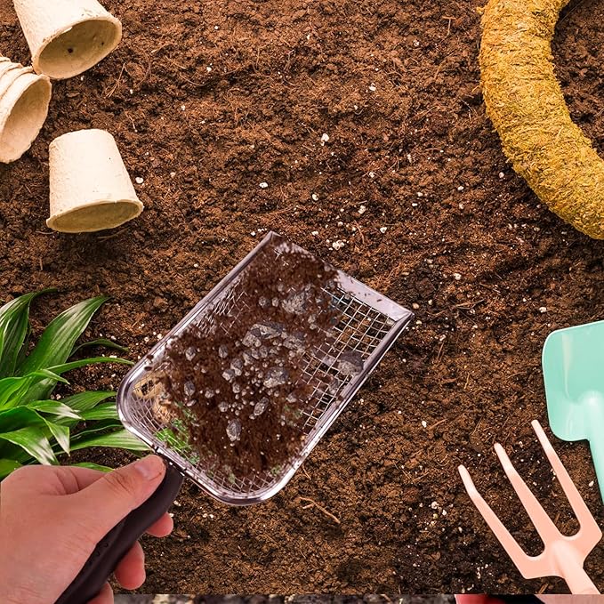 3 PCS Soil Sifter for Gardening, Garden Sand Compost Sieves with Handle for Sand, Rocks, Dirt, Compost Stainless Steel Sand Soil(0.2/0.15/0.11 in Mesh)