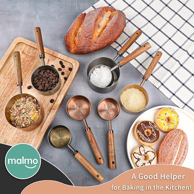 Measuring Cup with Wooden Handle, 1/2 Cup Titanium-plating 125 Ml Stainless Steel, Space Gray