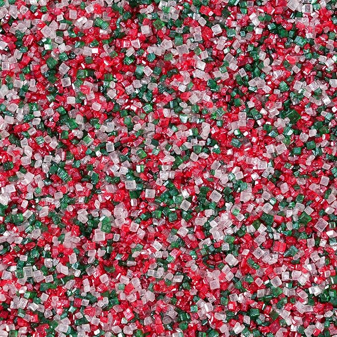 Christmas Sanding Sugar 5.3 ounces Edible Pastel Sprinkle Red Green and White Sparkling Sugar Mix, Perfect for Cake Decorations, Baking, Ice Cream, Cookies, Cupcake Topper