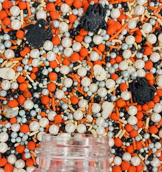 Confect Halloween Edible Sprinkles Bottle | Spooky Cake Decorations for Halloween Cupcakes, Cookies, Treats | Festive Sprinkle Mix for Baking – Witch, Ghost, Pumpkin Shapes – 4.2 Oz (HLWNBOX-BT-13)