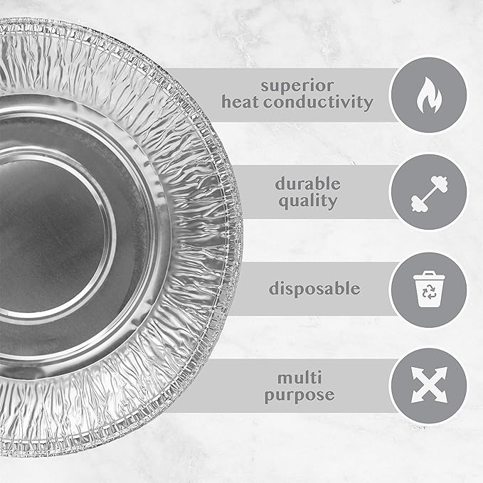 PLASTICPRO 10'' Inch Round Deep Tin Foil Pans Disposable Aluminum, Freezer & Oven Safe - For Baking, Cooking, Storage, Roasting, & Reheating, Pack of 10