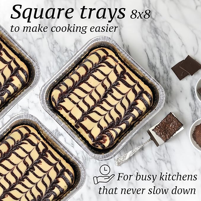 (110 Pack) 8x8 Foil Pans - 8 Inch Square Aluminum Pans - Disposable Baking Pans for Heating, Prepping Food & Baking Cakes - Aluminum Baking Pans Disposable - 8 x 8 Baking Pan - Bottom: 6.5x6.5