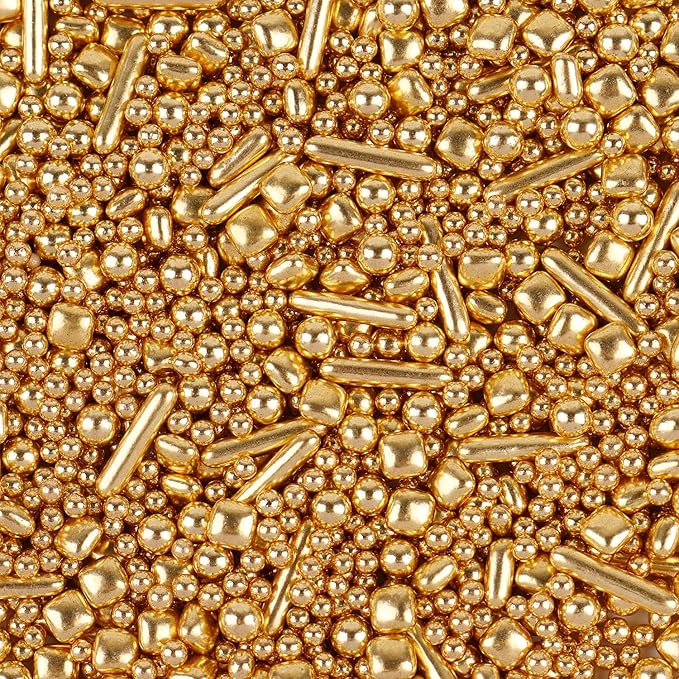 Gold Sprinkles for Cake Decorating 3.5 Ounces, Edible Gold White Silver Sprinkles for Cupcake Topper, Cookiess, Perfect for Wedding, New Year’S Eve Party (Gold Pearl)